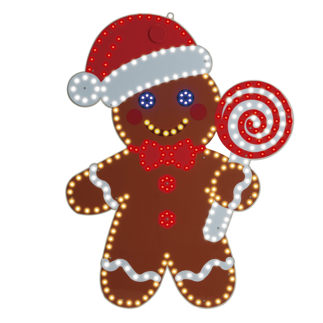 Gingerbread Man with Candy Cane Lollipop LED Light Display