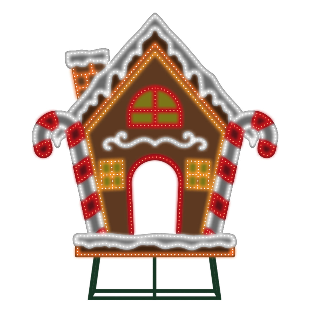 Jumbo Hi-Vibrant Gingerbread House LED Light Display