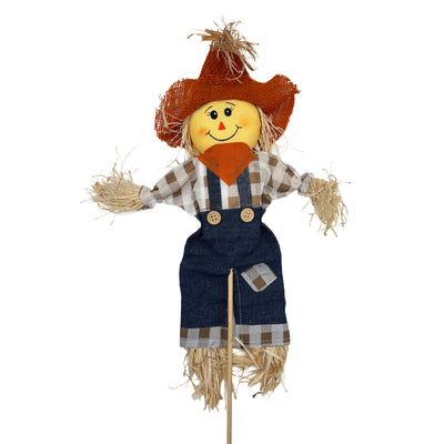 Assorted Checker Print Scarecrow Picks Boy Scarecrow in Blue Overalls