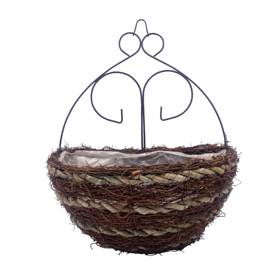 Dark Rattan Wall Planter With Scroll