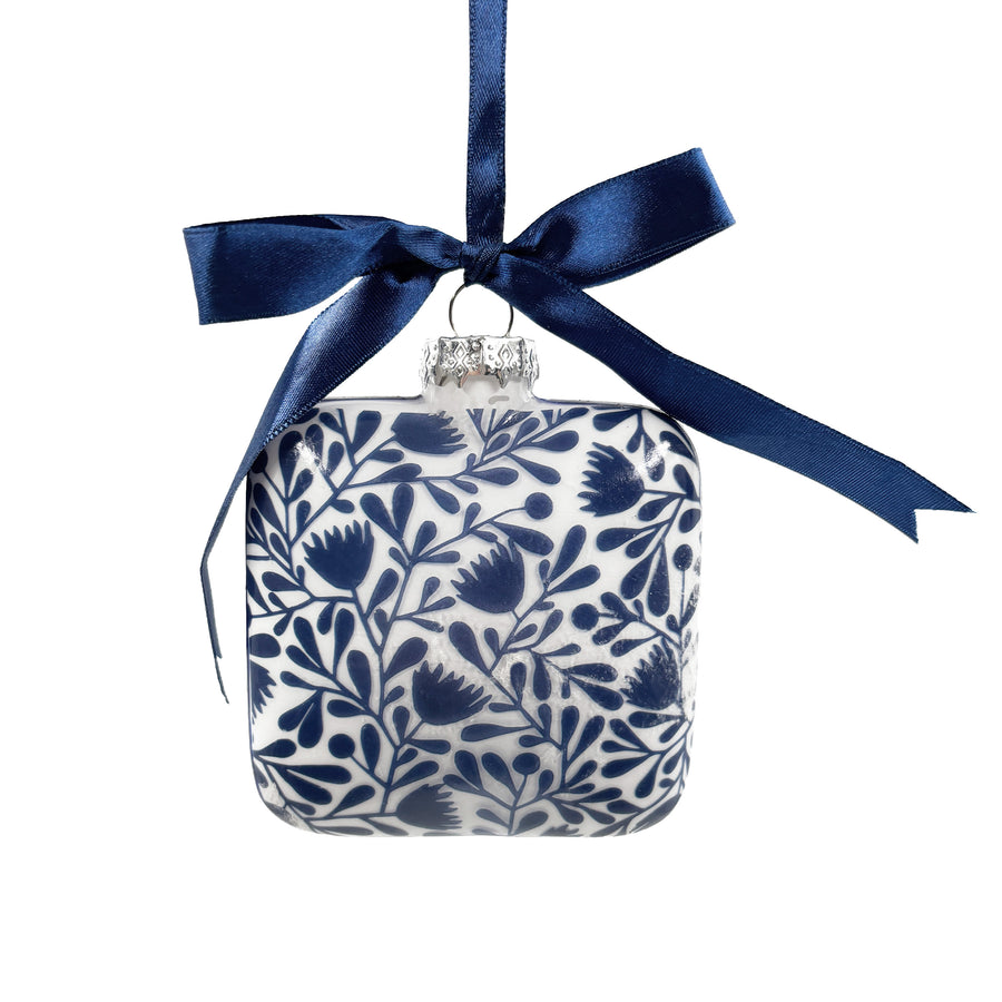 White and Blue Present Ornament
