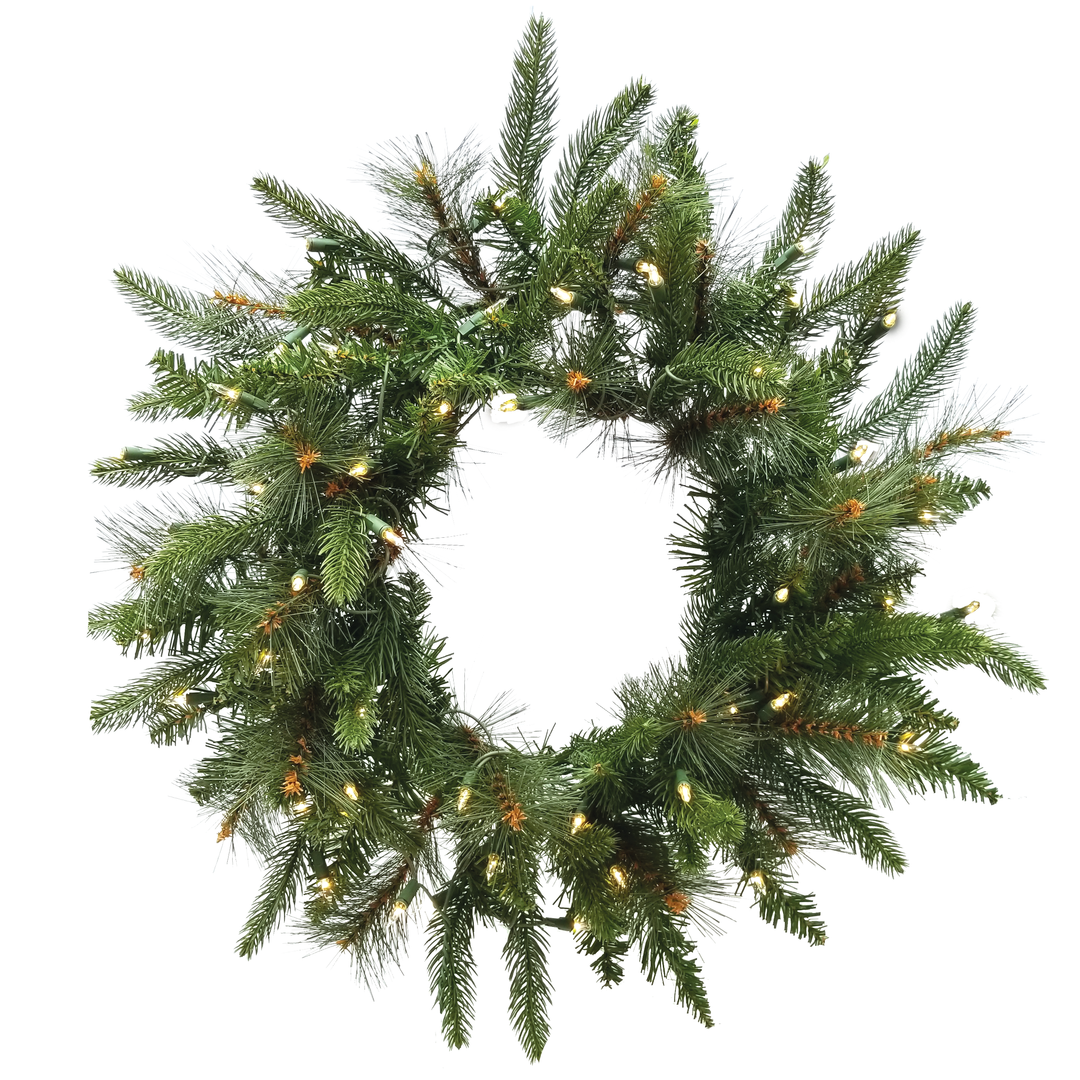LED Warm White Northern Mixed Greens Wreath 24 Inches