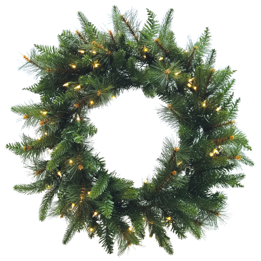 Northern Mixed Greens Wreath with Clear Lights