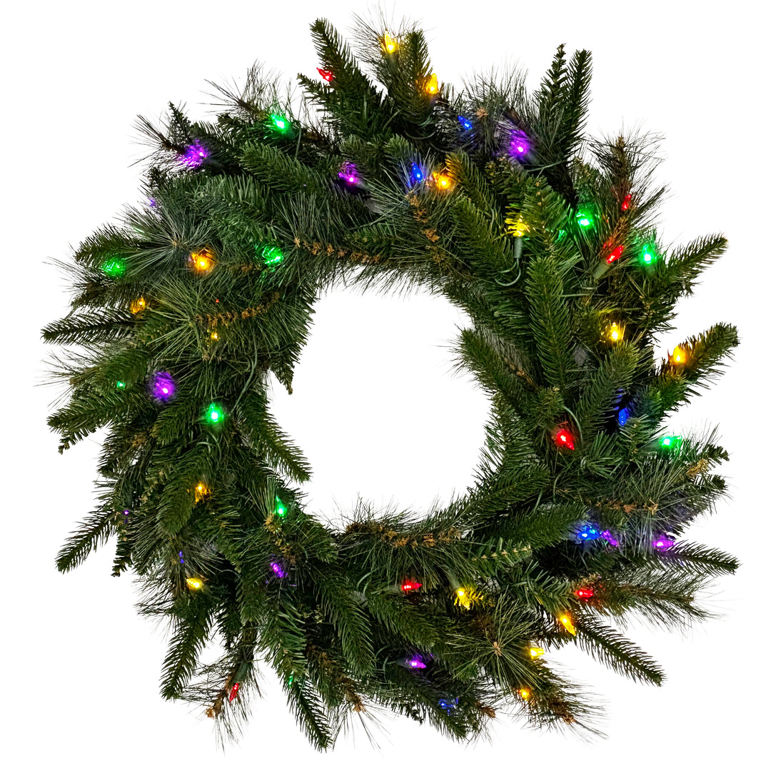 LED Color Changing Northern Mixed Greens Plug In Wreath