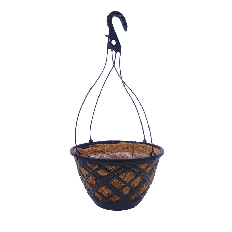 Black Lattice Round Hanging Basket Platner With Coco Liner