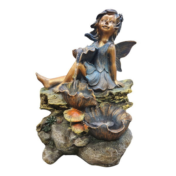 Polyresin Bronze Fairy on Rocks Fountain