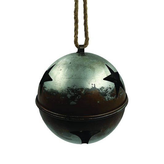 Rustic Metal Jingle Bell Ornament with Stars 9"