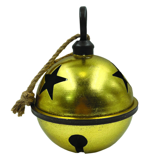 Shiny Gold Metal Bell Ornament with Stars 12"