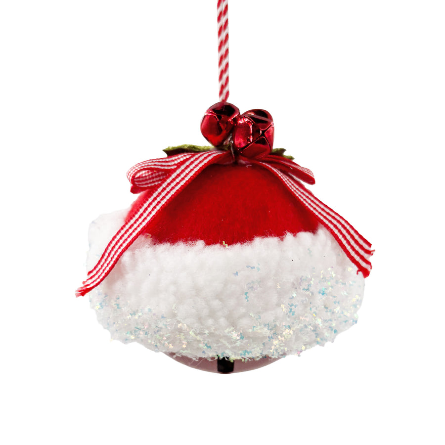 Red and White Iron Bell with Bow Ornament