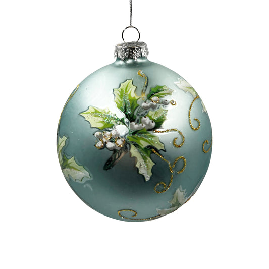 Holly Glass Ball Ornament