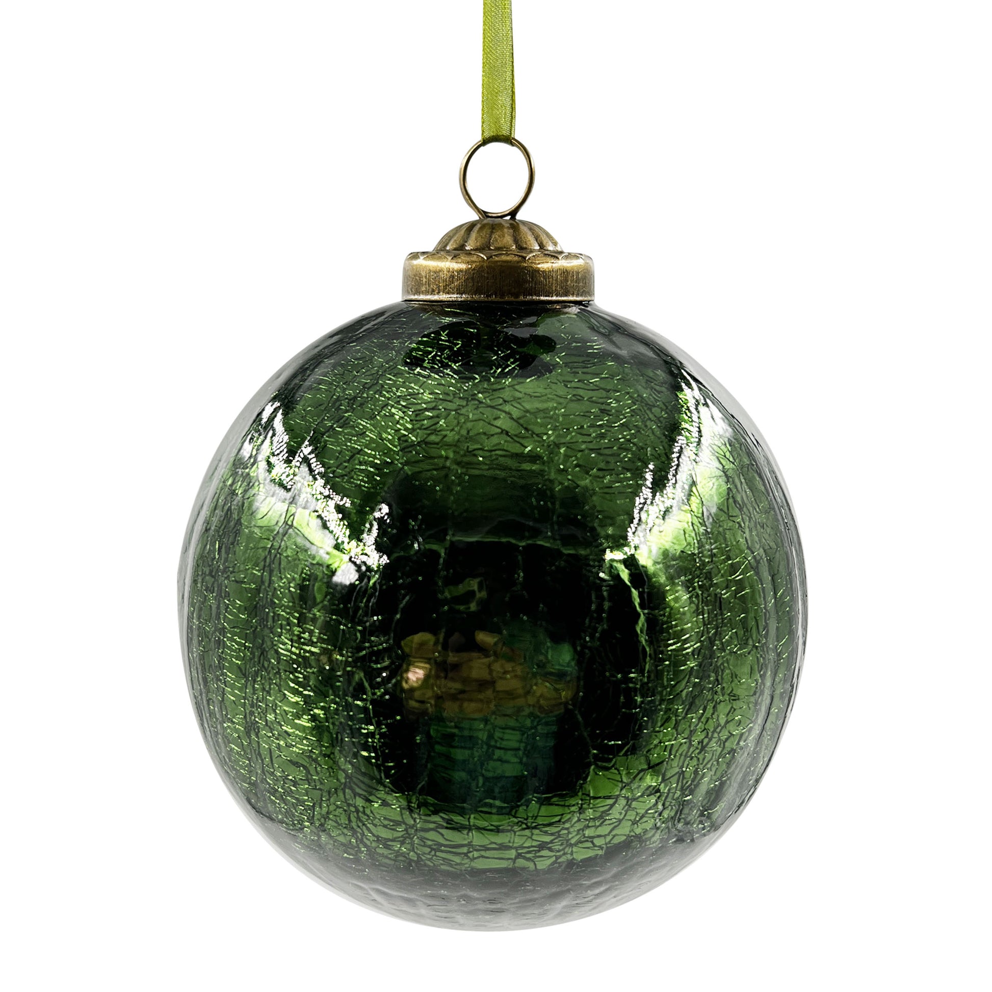 Crackle Green Glass Ball Ornament