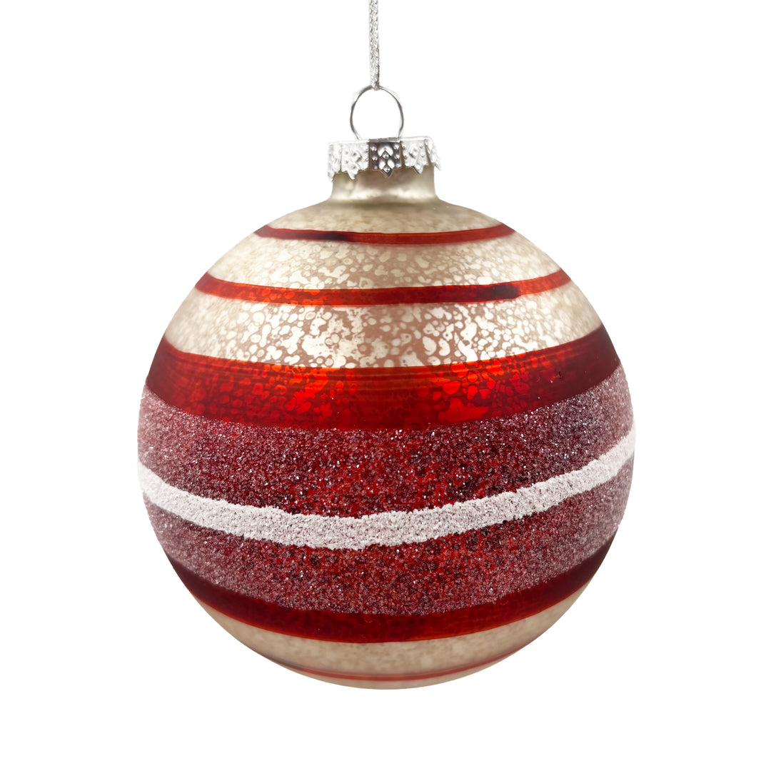 Red Matte Metallic Striped Ornament