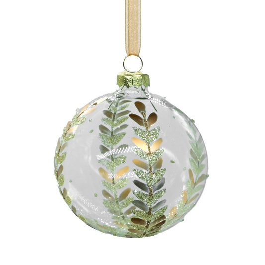 Clear Glass Ornament with Gold Fern Leaves