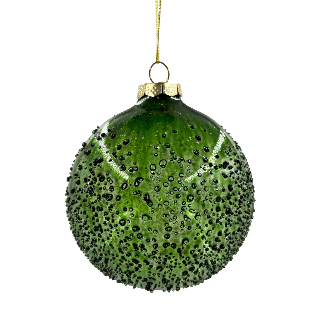 Glittered Green Glass Ball Ornament
