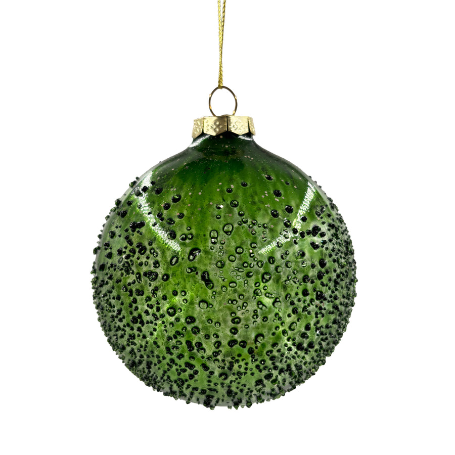 Glittered Green Glass Ball Ornament