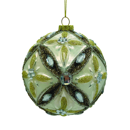 White Glass Ball Ornament with Glitter