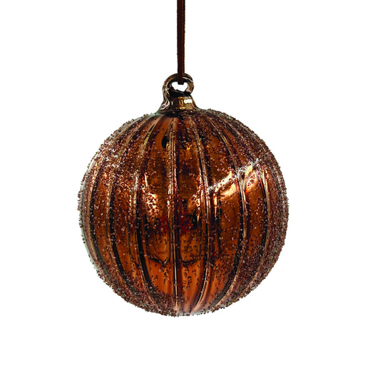 Textured Clear Brown Glass Ball Ornament