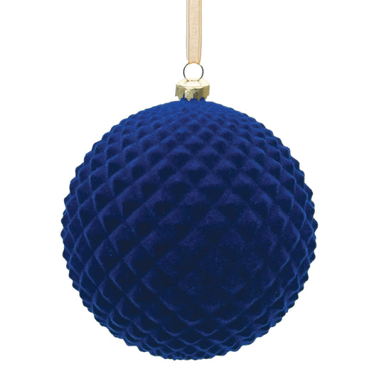 Textured Blue Flocked Shatterproof Ornament