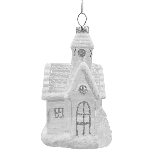 Snowy House Glass Ornament