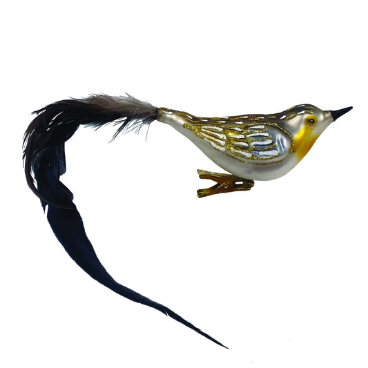 Gold Bird Clip Glass Ornament