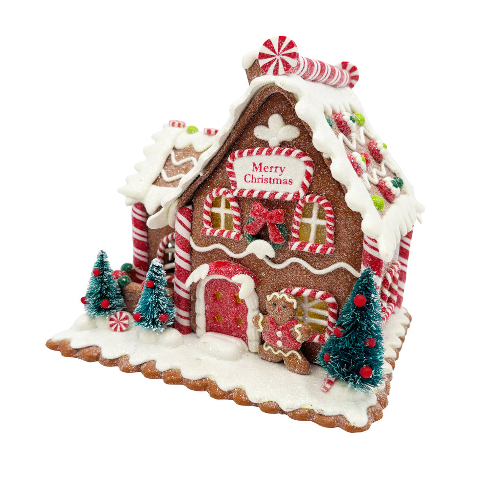Lit Peppermint Gingerbread House