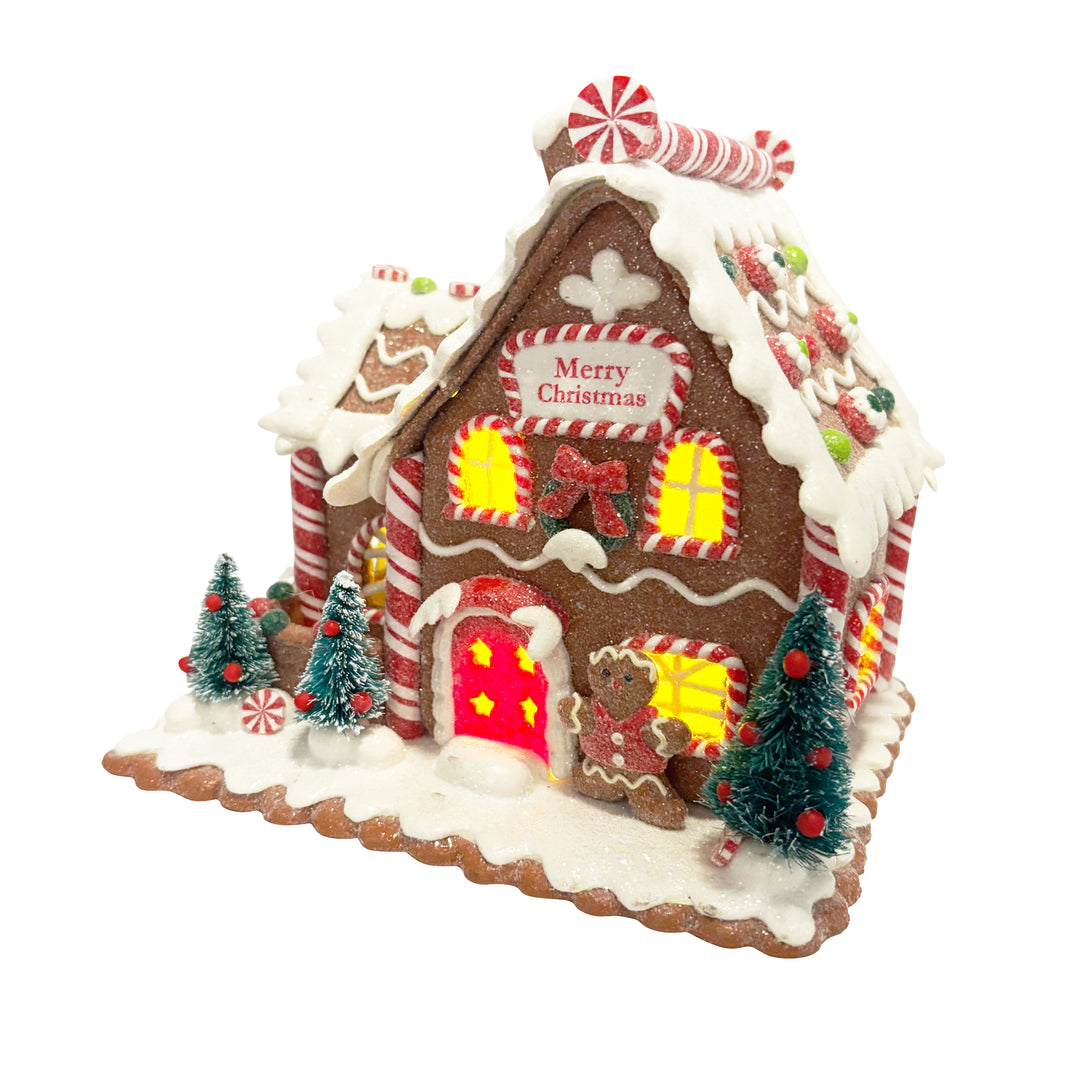 Lit Peppermint Gingerbread House