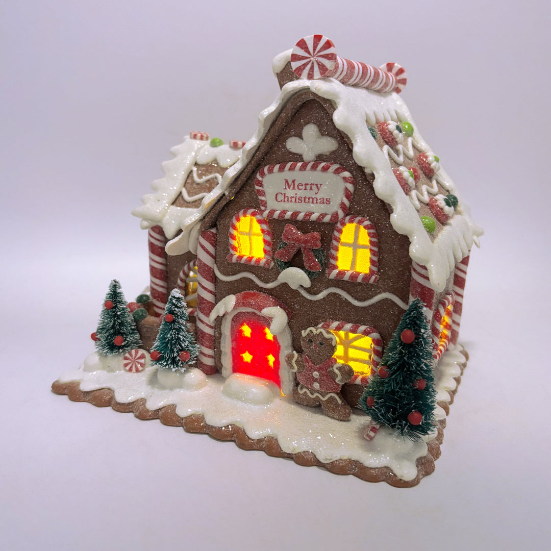 Lit Peppermint Gingerbread House