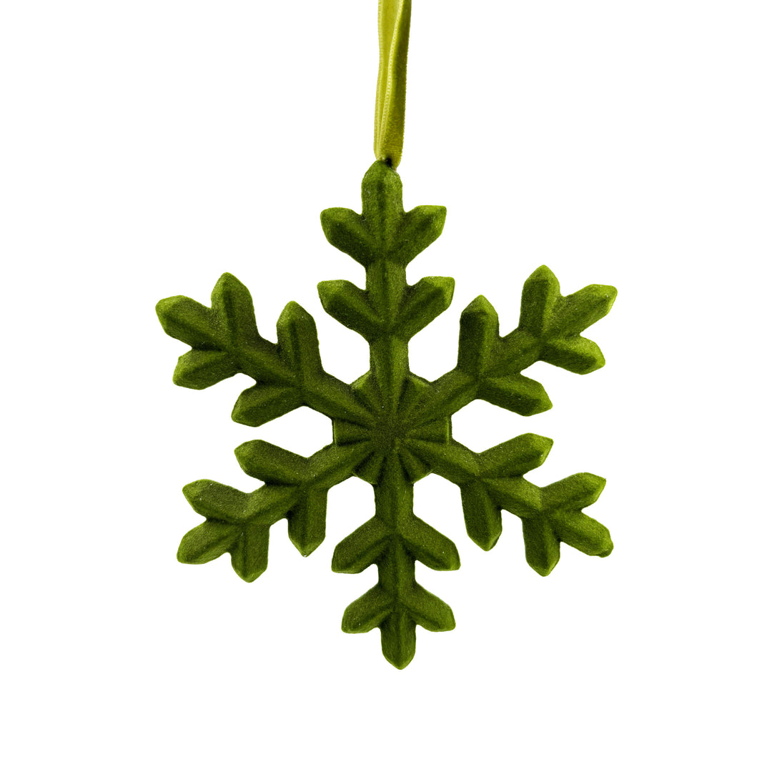 Flocked Green Snowflake Ornament