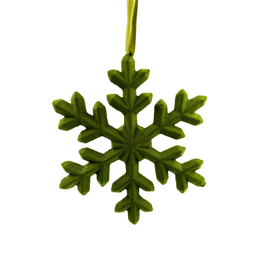 Flocked Green Snowflake Ornament