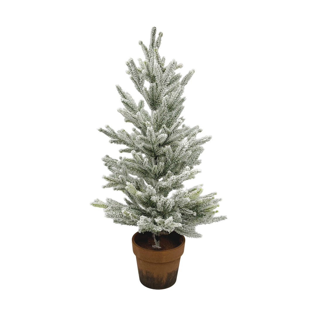 Artificial Flocked Pine Tree in Terra Cotta Pot