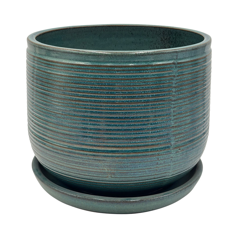 Ceramic Teal Blue Pot with Saucer