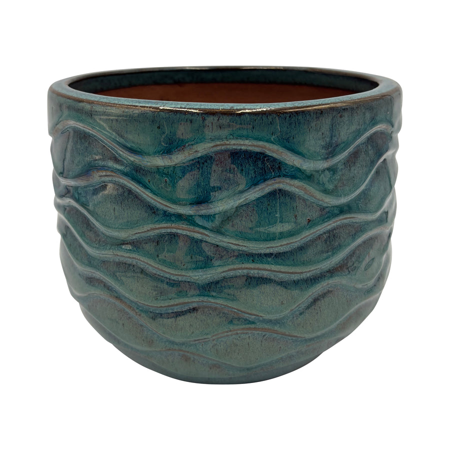 Ceramic Teal Blue Wave Pattern Pot