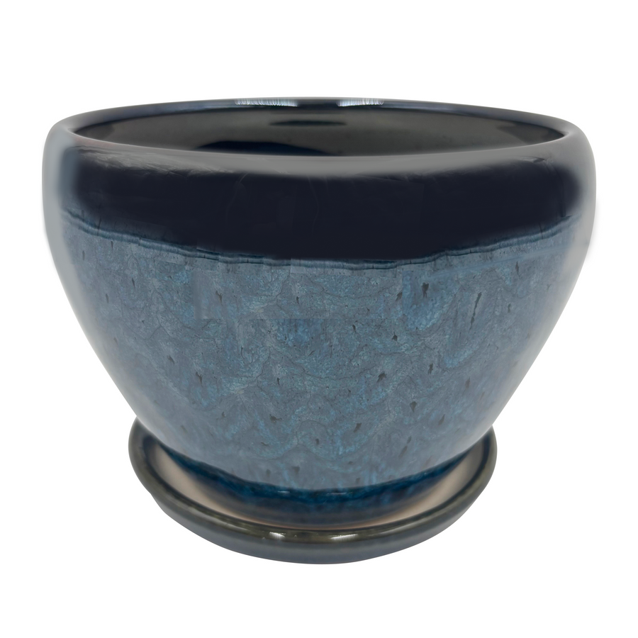 Blue Wave Pot with Attached Saucer