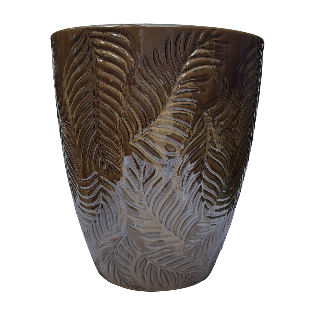 Tall Brown Fern Ceramic Pot