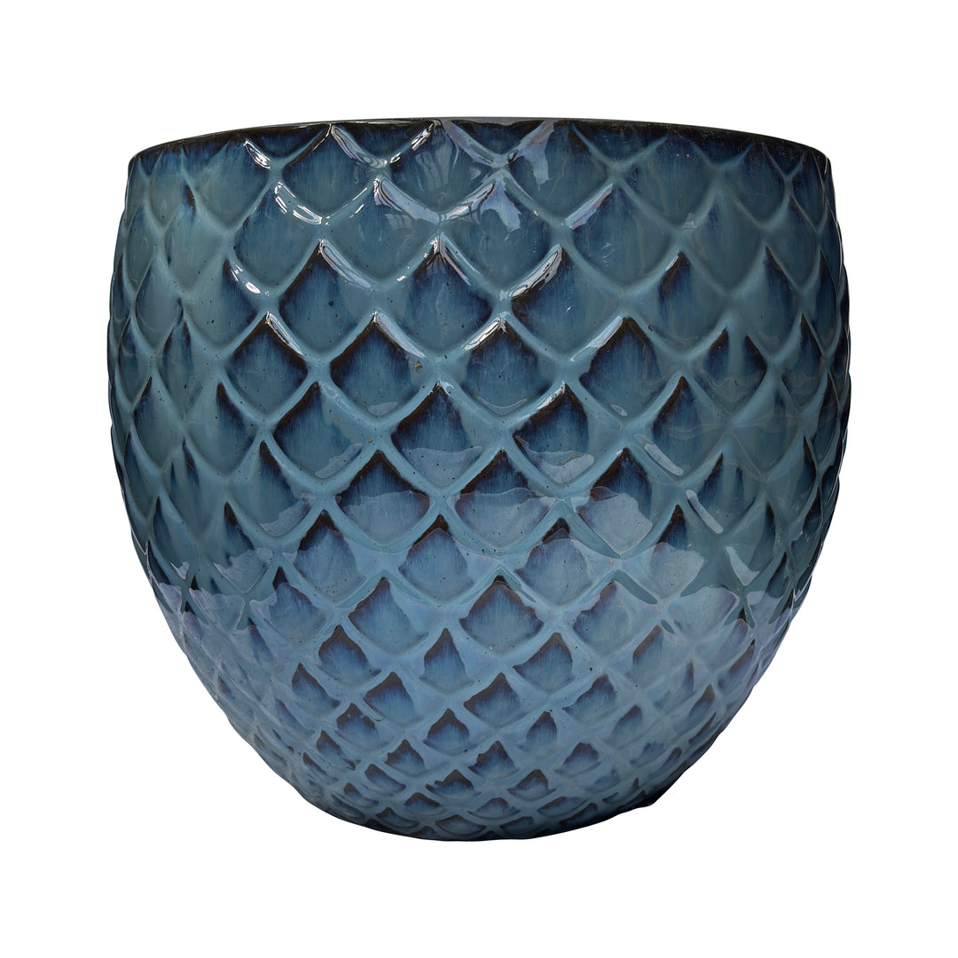 Light Blue Ceramic Round Fish Scale Pot