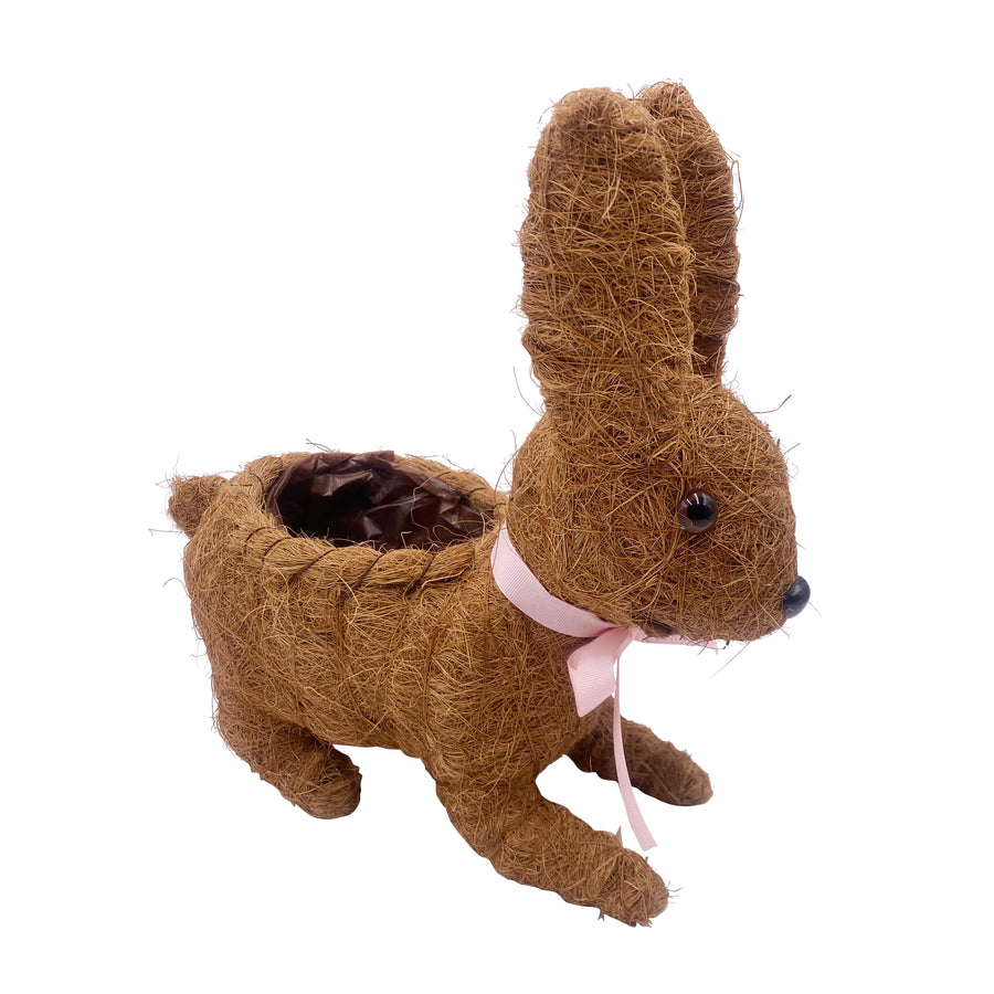 Coco Fiber Bunny Planter 12" with Pink Bow