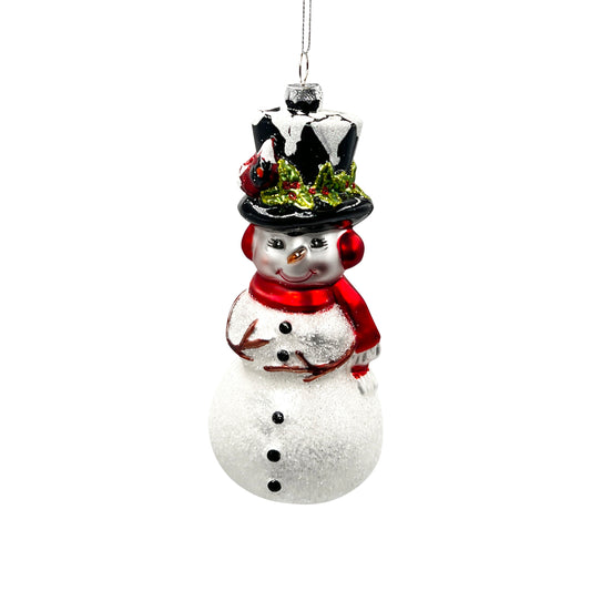 Snowman with Top Hat Glass Ornament