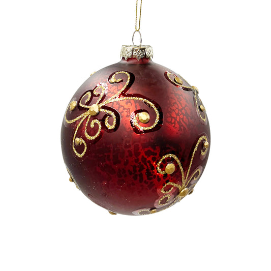 Burgundy and Gold Glass Ornament Ball