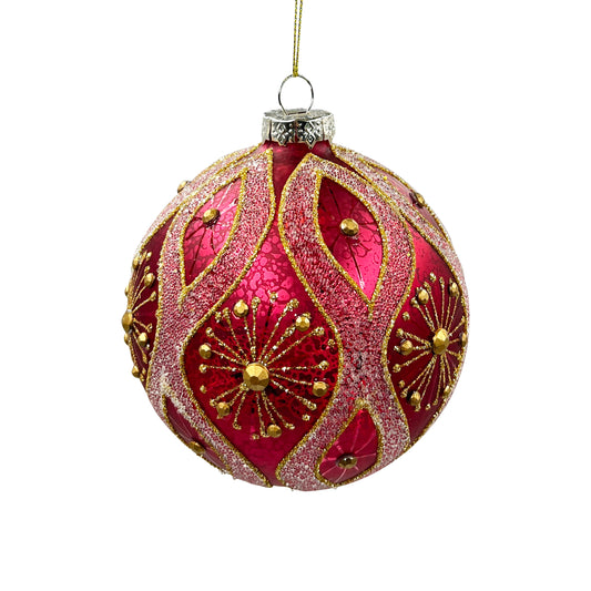 Burgundy and Gold Starburst Glass Ornament Ball