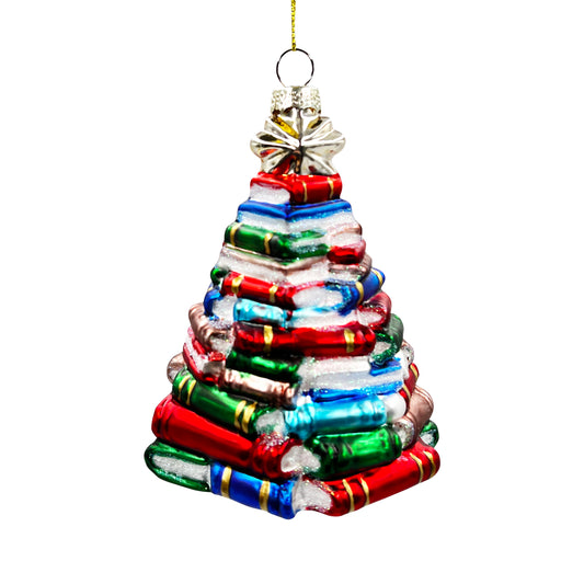 Stacked Books Glass Ornament