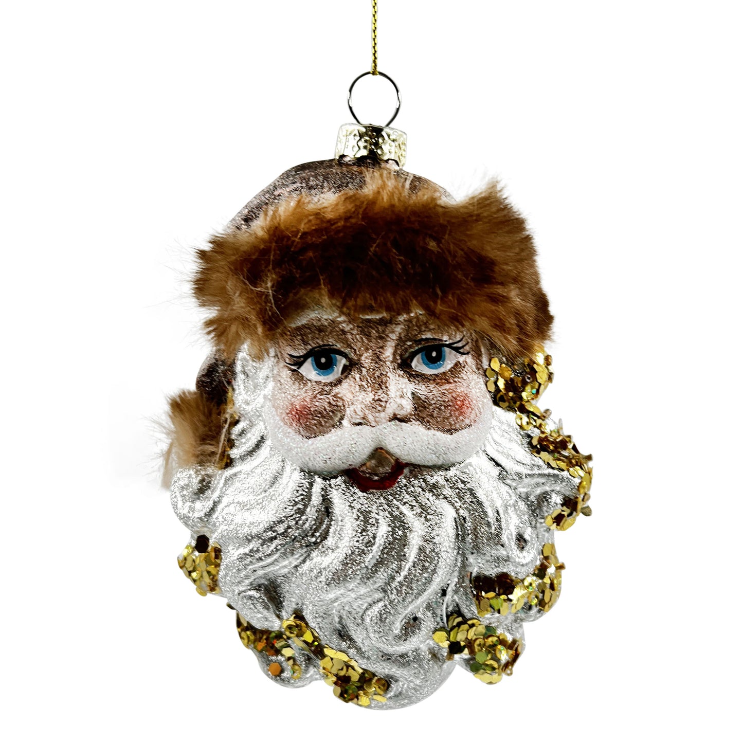 Glass Santa Head with Fur Ornament