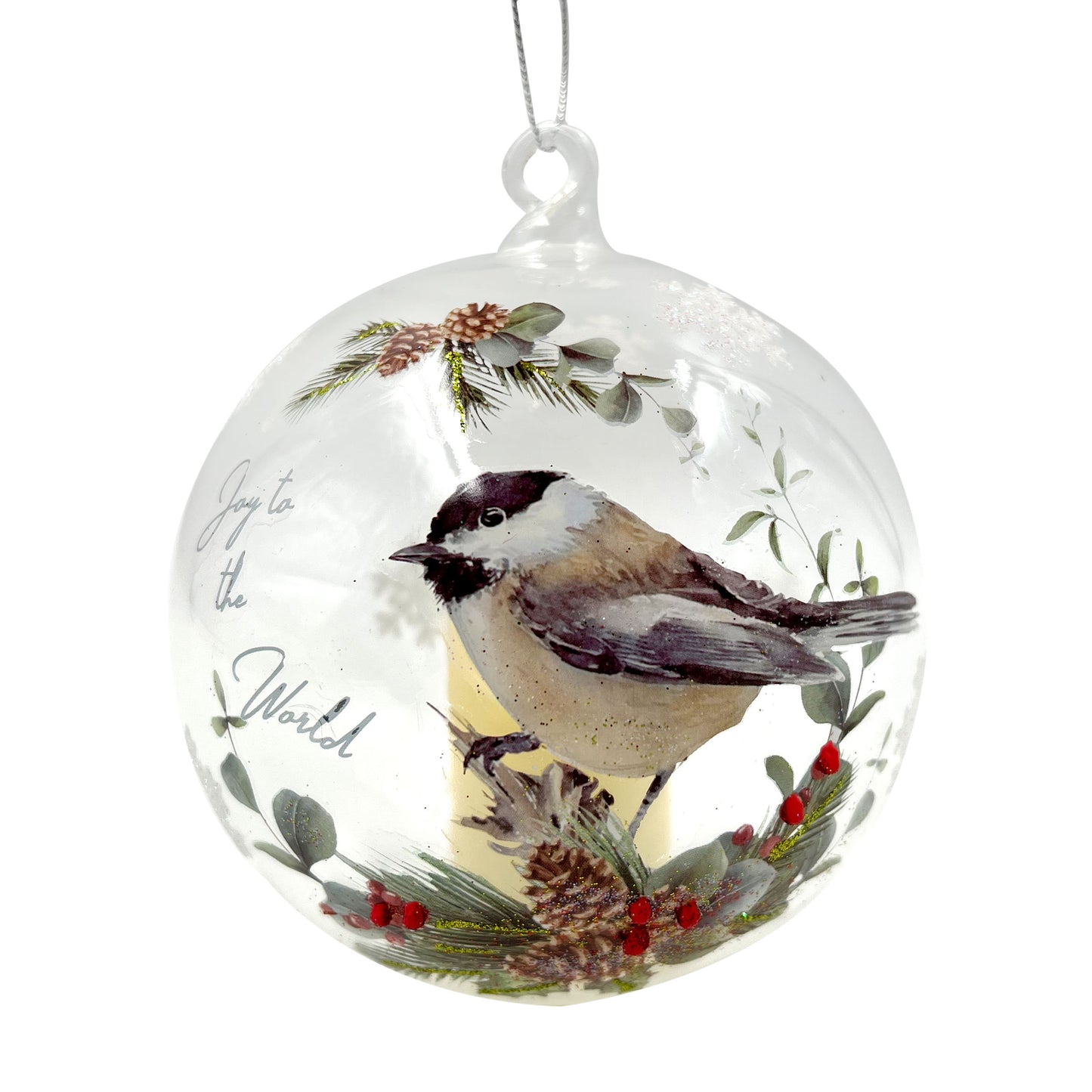 Light-Up Candle and Chickadee Glass Ornament