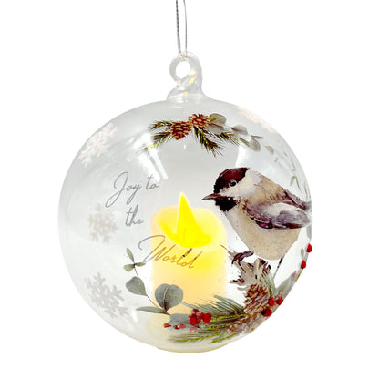 Light-Up Candle and Chickadee Glass Ornament