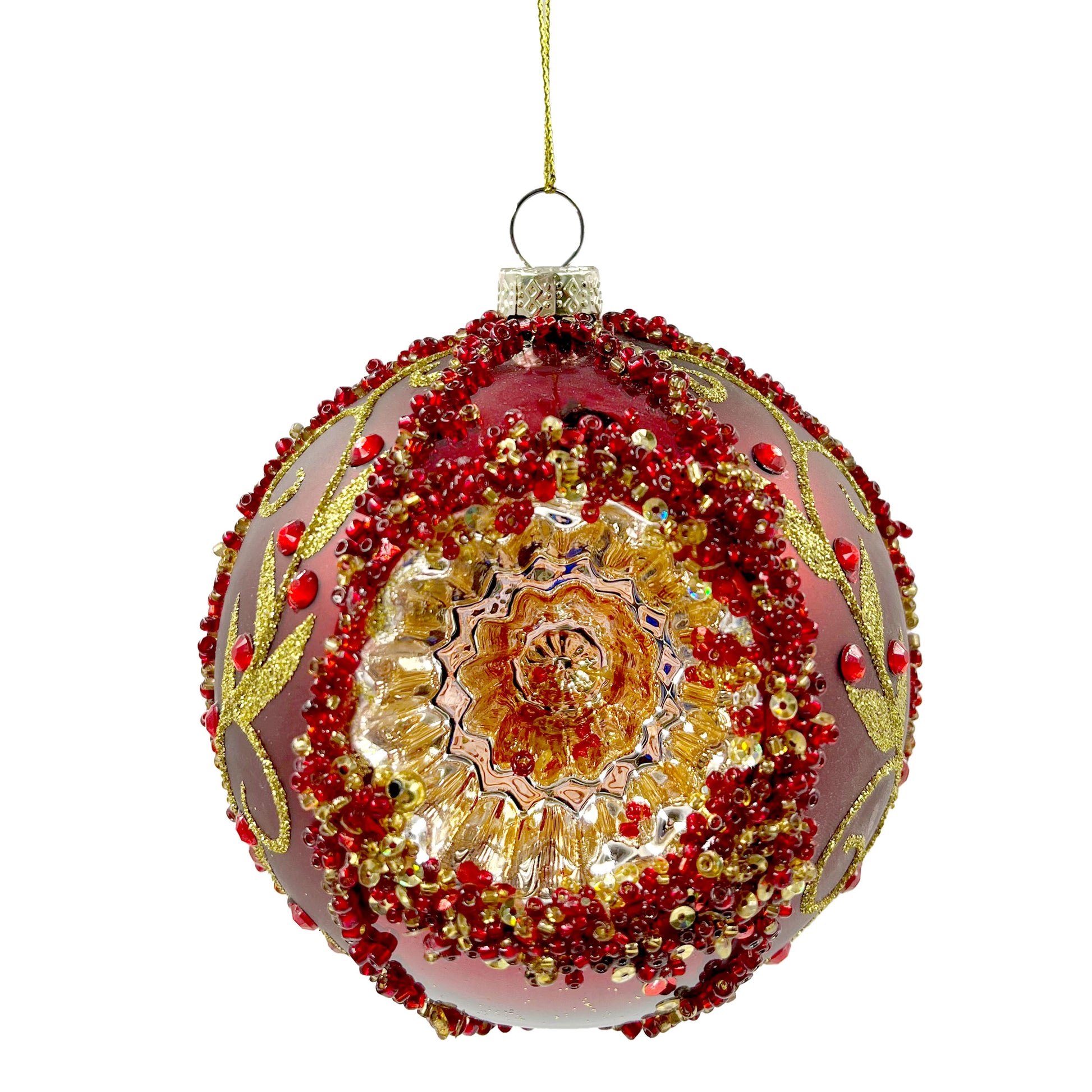 Cut-Out Burgundy and Gold Glass Ornament