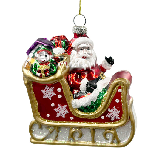 Santa in Sleigh Glass Ornament