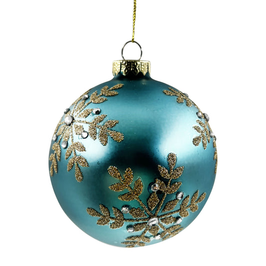 Green with Gem Snowflake Glass Ball Ornament