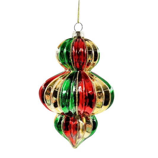 Red, Green, & Gold Finial Glass Snowflake