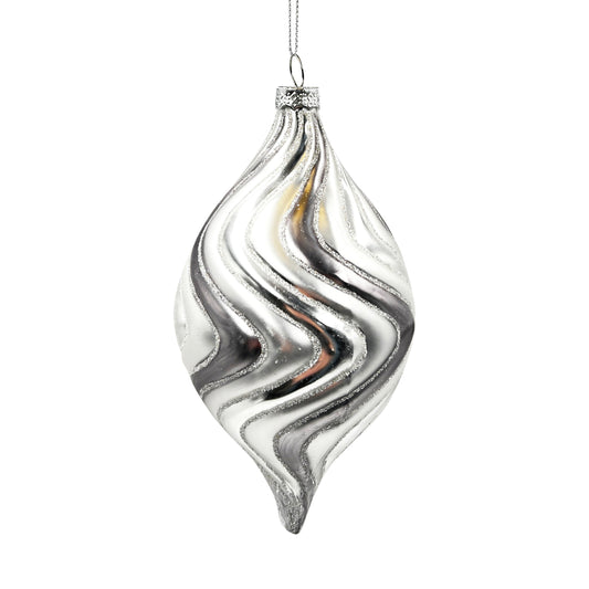 Silver Swirl Drop Glass Ornament