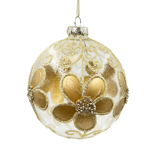 Gold Floral Glass Ball Ornament