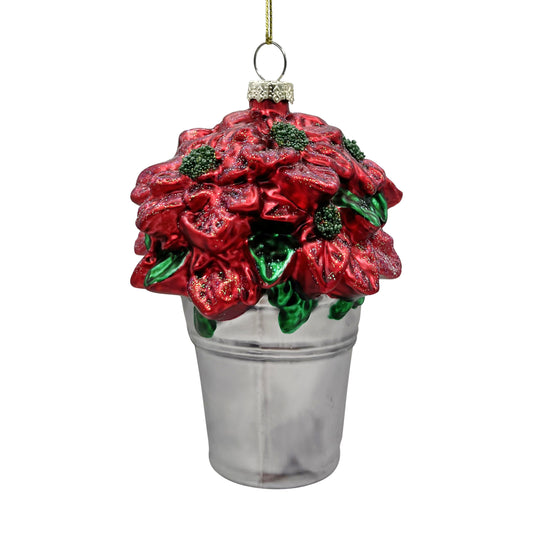 Poinsettia Bucket Glass Ornament